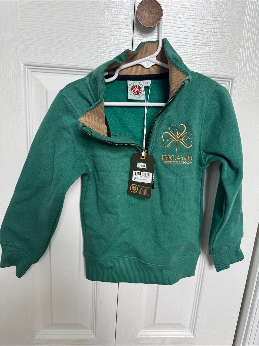 NWT Ireland Shamrock Green Kids Quarter-Zip Sweatshirt
